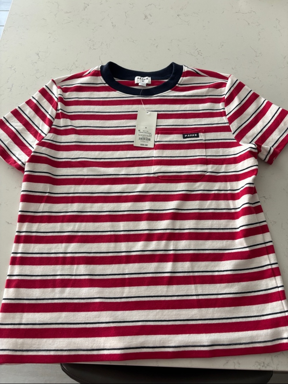 Striped Short-Sleeve Tee in Red, White & Navy - Parker